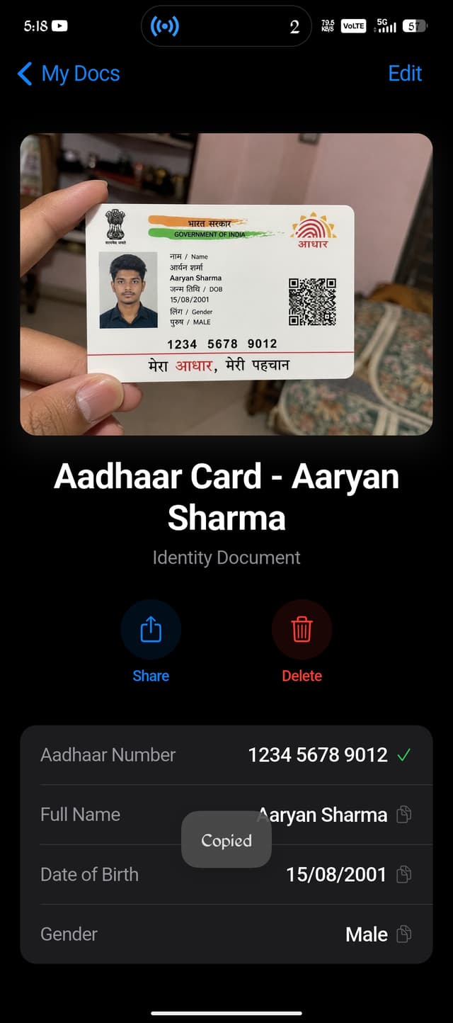 One tap copy feature